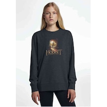 Hobbit Baskılı Füme Antrasit Kadın Sweatshirt