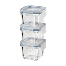 Cam Saklama Kabı Seti, Cam, 180 Ml, 3'lü Set, Kare