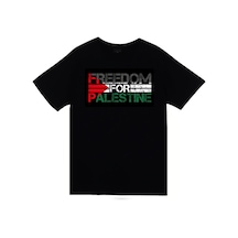 Filistin'e Özgürlük Baskılı Unisex %100 Pamuk Siyah T-shirt SIYAH