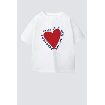 Monila Kız Çocuk Kalp Baskılı Pamuklu T-shirt Ekru
