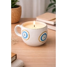 El Yapımı Fincan Mum - Vanilya Aromalı Mumluk 7.5x8 Cm Cogo Ceramic Açık Gri