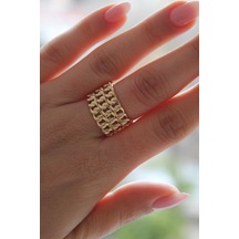 Kalın Zincir Yüzük Ayarlamalı Gold