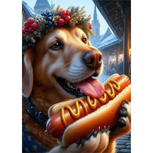 Hotdog Yiyen Köpek Desenli Mdf Tablo 35cm X50cm