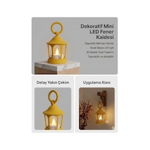 Dekoratif Fener Mini Kaide Led Mumlu Modern Masaüstü Aydınlatma - Otantik Ortam Aydınlatması - Gold Altın