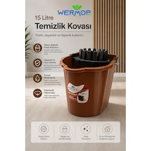 15 Litre Temizlik Kovası Sıkma Aparatlı Mop Kovası - Kahverengi