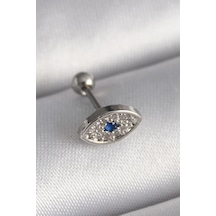 316l Çelik Gümüş Renk Zirkon Taşlı Göz Tragus Piercing - Tj-pr1253 Gümüş