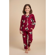 Miniğimin Cicileri Ayıcık Kalp Desenli Süet Kız Çocuk Pijama Takımı - Bordo