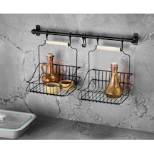 Ferforje Metal Sepet Askı Ve Kanca Set Siyah Retro 2 Sepetli Ferforje Metal Sepet Askı Ve Kanca Set Siyah Retro 2 Sepetli