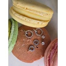 6'lı Halka Model Zirkon Taşlı Silver Renk Küpe Seti Gümüş