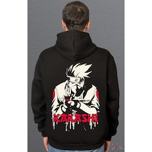 Bumeta Naruto Kakashi Red Anime Sweatshirt Unisex Kapüşonlu Hoodie Siyah