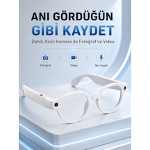 Beyaz Bluetooth Akıllı Gözlük Dahili Kameralı Fotoğraf Video Kayıt Yapay Zeka Çeviri Dokunmatik Kontrol Özellikli