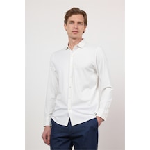 İmza Beyaz İtalyan Yaka Uzun Kol Cepsiz Performans Ürün Slim Fit Gömlek 1004260160