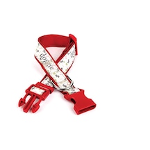 Köpek Ve Pati Desenli Dokuma Köpek Boyun Tasması 3 Cm X 36-60 Cm Kırmızı Çok Renkli