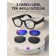 Siyah Akıllı Kamera Gözlüğü Fotoğraf Video Çekimli Yapay Zeka Destekli Bluetooth Çoklu Dil Çeviri 3 Lensli