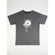 Erkek Çocuk Gri Şapka Baskılı Tişört - Grafik Desenli Pamuklu Kısa Kollu T-shirt Gri