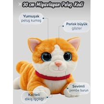 Sevimli Kedi Peluş Yavru Kedi Sesli Miyavlayan Peluş Kedi Uyku Arkadaşı 30 Cm Turuncu