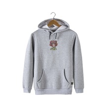 Unisex Gri Kapüşonlu Önü Anime Baskılı Slim Fit Kanguru Cepli Sweatshirt Gri