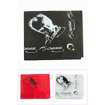 Zero Land Atatürk - 528 - İmzalı Desenli Keten Bandana - Myceshop - 50x50 Ebruli Çok Renkli