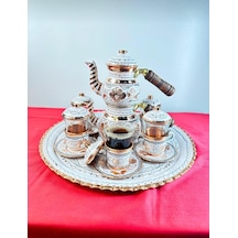 6lı Bakır Çay Ve Fincan Takımı,yuvarlak Tepsi,çaydanlık Küçük