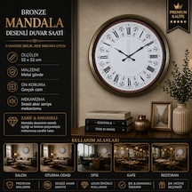 Bronze Mandala Desenli 52 X 52 Cm Duvar Saati Eskitme