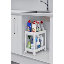 Sas Haus Flex Elite Pro 2 Katlı Beyaz Tekerlekli Çok Amaçlı Banyo & Mutfak Düzenleyici Raf - Evye Altı Raf Beyaz 40 X 35