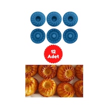 Mavi 12'li Silikon Mini Kek Kalıbı - Muffin Kalıbı 12 Adet Göbekli Kek Kalıbı Silikon Mavi Diğer