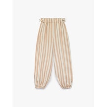 Koton Keten Ve Viskon Karışımlı Fiyonklu Beli Lastikli Jogger Çizgili Balon Pantolon Ekru Çizgili 6skg40167aw