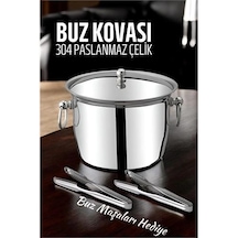 Mey İthalat Buz Kovası 304 Paslanmaz Çelik Ve Buz Maşası Seti Buz Termosu 721563