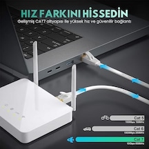 Cat7 Ethernet Kablosu 10 Metre - 10gbps Ye Kadar Veri Aktarımı - Fabrikasyon Rj45 Konnektörlü - Yassı Flat Tasarım - 600mhz - Beyaz