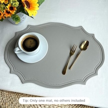 Gri Deri Placemats Mutfak Eşyaları Kahve Fincanı Pot İçin Düzensiz Şekil Su Geçirmez Ped Gri