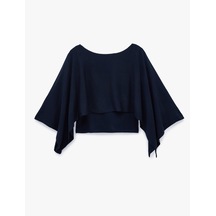 Koton Kayık Yaka 3/4 Yarasa Kol Crop Triko Kazak Lacivert 7wal90148ıt