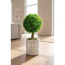 Yapay Top Şimşir Ağacı 70 Cm Uv Dayanıklı - Beyaz 32x30 Silindir Saksı Şimşir Çapı 35 Cm