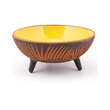 Seramik Ayaklı Rölyef Desenli Sunum Tabağı 30 Cm Sarı