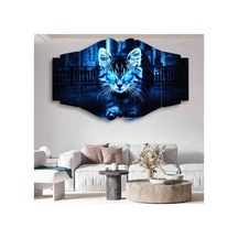 Geceye Meydan Okuyan Kedi 5 Parçalı Tablo Görsel - 702503169 Görsel