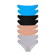 8 Adet Süper Eko Set Likralı Kadın Slip Külot Siyah Ten Gri Mavi Beden: M Standart