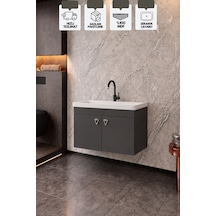 Kemer 80 Cm, Alt Banyo Dolabı, Lavabolu, Antrasit, Kapaklı Banyo Dolabı, Seramik Lavabo Dahil, Mdf