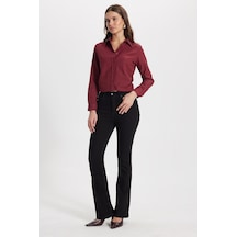 Tudors Kadın Regular Fit Klasik Kesim Pamuklu Likralı İspanyol Paça Siyah Jean Kot Pantolon-50789