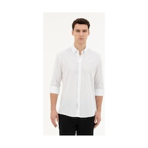 Pierre Cardin Beyaz Keten Karışımlı Regular Fit Uzun Kollu Gömlek 50284168-vr013