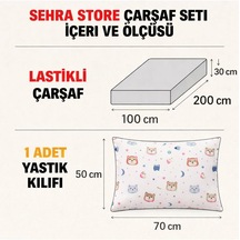 Lastikli Çarşaf Lüks%80 Pamuklu Tek Kişilik Takımı Çocuk Ayı Desen +1 Adet%80 Pamuklu Hayavan Desenli Yastık Kılıflı
