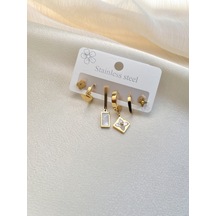 Lekka Design Altılı Kuğu ve Yonca Kadın Kararmaz Çelik Küpe Çelik