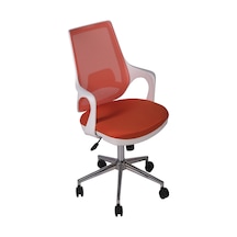 Ofisbazaar Buya Beyaz Fileli Çalışma Koltuğu Ergonomik Şef Ve Toplantı Koltuğu Turuncu Turuncu