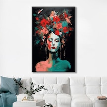 Yağlı Boya Dokulu Tablo Modern Çiçek Saçlı Kadın Siyah Çerçeveli U05012-178964