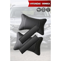 Hyundai Sonica Uyumlu Siyah Lüks Deri Kemer Koruyucu Set Deri Yastık
