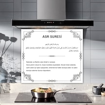Decorita Cam Ocak Arkası Koruyucu Asr Suresi Beyaz Fon 52 CM x 60 CM