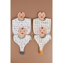 E&f Store 4'lü Sıvı Geçirmez Mama Önlüğü Seti - Dinazor/araba Çok Renkli