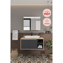 Lale 90 Cm %100 Mdf Lavabolu Banyo Dolabı + Aynalı Dolap Antrasit