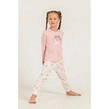 Rolypoly 3911 %100 Pamuk Uzun Kol Kız Çocuk Pijama Takımı Pembe