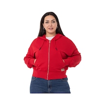 Büyük Beden Kanguru Cepli Kapüşonlu Üç İplik Kırmızı Sweatshirt-kırmızı Kırmızı