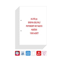 Eser Dosya Delikli A4 Fotokopi Kağıdı 80 gr. 1000 Adet