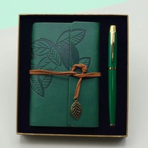 Defter Kalem Seti Yeşil Renk 70 Yapraklı Kutu İle Çok Renkli